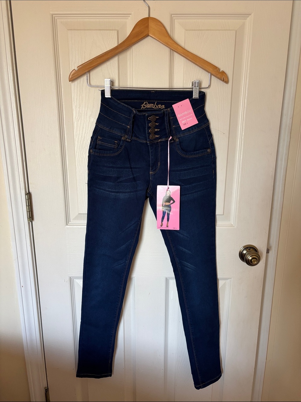 BAMBOO Dark Blue High-Waist Ankle Skinny Jeans